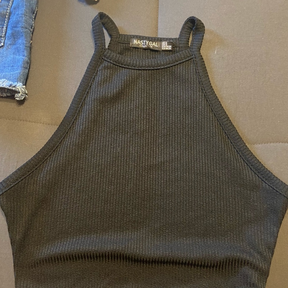 Black top and white halter top